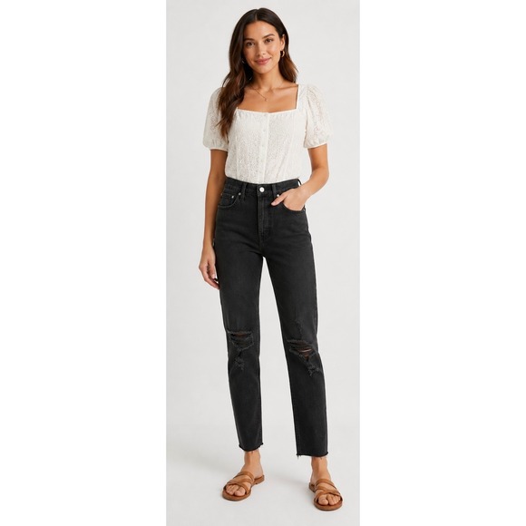 wild fable Denim - Wild Fable Super High-Rise Slim Straight Distressed Black Jeans Sz 2 -27" Inseam